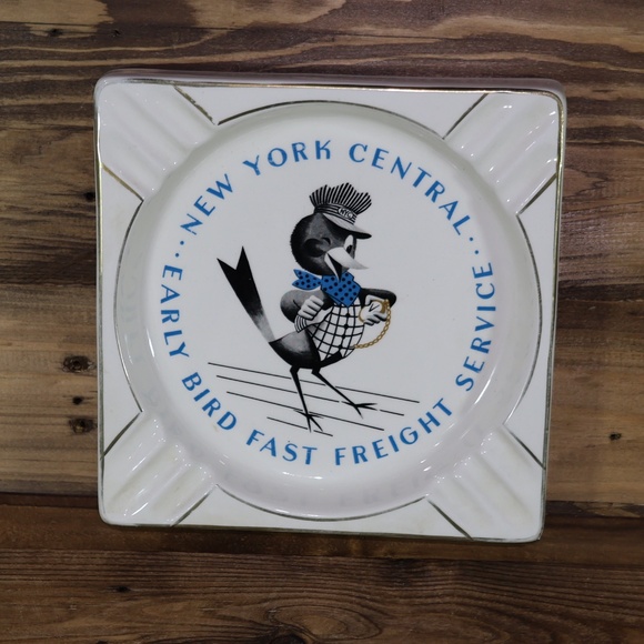 Salem Other - Vtg 40's NYC Early Bird Fast Freight Railroad Ashtray- 23k Gold New York Central